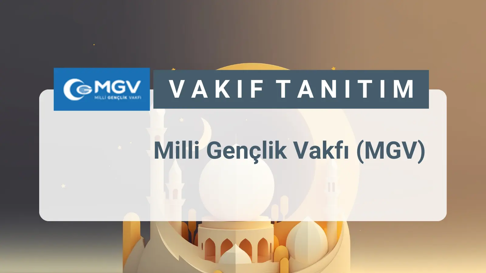Milli Gençlik Vakfı, evrene, çevreye, insanlara ve kendine karşı sorumluluklarının farkında; tarihine, çağına ve yarınlara duyarlı; kardeşliğin, merhametin, sevginin ve iyiliğin yaygınlaştırılmasında emek sahibi; adaletin tesisinde kararlı; bilgili, inançlı ve çalışkan bir nesil yetiştirmenin gayretinde olan bir kuruluştur.